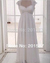 2014 Vintage Empire Beaded Applique Ruched Sheer Straps Beach Wedding Dresses Lace for Maternity Bridal with