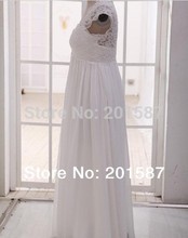 2014 Vintage Empire Beaded Applique Ruched Sheer Straps Beach Wedding Dresses Lace for Maternity Bridal with