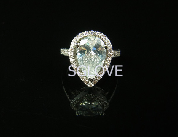 SGLOVE Lord Series 18K White Gold Plated 100 Austrian Rock Crystals Teardrop Temperament Ring Wholesale italian
