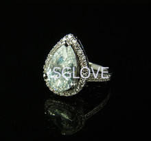 SGLOVE Lord Series 18K White Gold Plated 100 Austrian Rock Crystals Teardrop Temperament Ring Wholesale italian