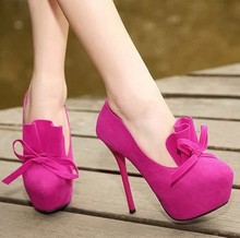 Free Shipping 2014r Women’s sweet Pumps boeknot Red/Black Bottom Platform High Heels casual Shoes