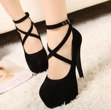 Free Shipping 2014 Summer Women’s Sexy Pumps Vintage Red Bottom Platform buckle High thin Heels Party flock design Shoes