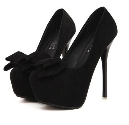 Free Shipping Women Pumps summer Platform 14cm High thin Heels bowknot flock design Shoes