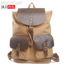 Free shipping best quality canvas crazy horse leather unisex vintage backpack for both men and women travel bags #MW-A6819