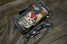 2014 NEW Handmade vintage wallet Genuine leather Skull long clutch purses man and woman Motorcycle style