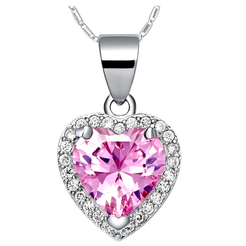 2014 New Style Love Heart Pink Statement Necklace Pendant for Engagement Wedding Vintage Woman Crystal Rhinestone
