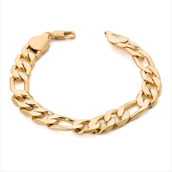 Heavy wide figaro gold bracelet men 12mm 9 5inches 18K Real Gold Plated big thick chain