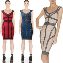 2014 new style High Quality Mini Good V-neck Spaghetti Strap  Women Sexy Ladies Party night club HL Bandage Dress H357