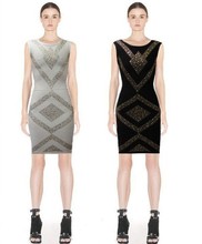 2014 new style High Quality Mini Good Elastic Beading Tank O-Neck   Women Sexy Ladies Party night club HL Bandage Dress H418