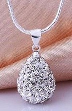 Fashion Silver Plated New Arrivals Pave Shamballa Water Drop Crystal Pendant Necklace High Quality Rhinestones Women Jewelry