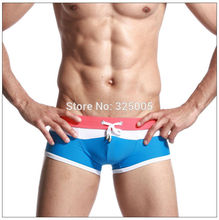 Newest sexy men swimwear men s white blue red patchwork swimsuit wide stripes swim trunks male
