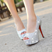 in stock! 2014 new fashion rhinestone high heel wedding shoes woman crystal banquet shoes 14cm bridal shoes