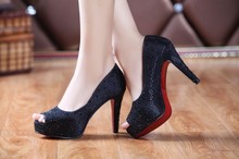 in stock 2014 new fashion rhinestone high heel wedding shoes woman crystal banquet shoes 14cm bridal