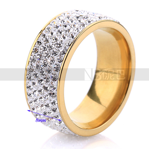 5 Row Clear Crystal Jewelry Free Shipping Wholesale 18K Gold Plated Stainless Steel Rings