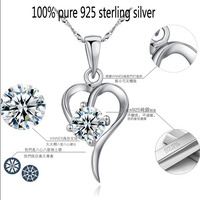 Luxurious Genuine 925 sterling silver crystal wedding fashion pendant necklace heart jewelry for women N0023