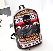 2014 New Women’s Backpack Vintage Velour & Leather Skull Backpack Bags School College Travel Cabin Bag For Outdoor Fun & Sports