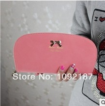 Rounded cut new matte leather bow zipper purse, women wallet long section