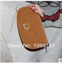 Rounded cut new matte leather bow zipper purse women wallet long section