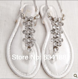 2014 summer small fresh low flip flop sandals rhinestone flat heel sandals flip women s shoes