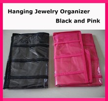 2pcs/lot Hanging Jewelry Organizer/two sided Organizer bag hangs As seen on TV Storage Bag hot product black and pink