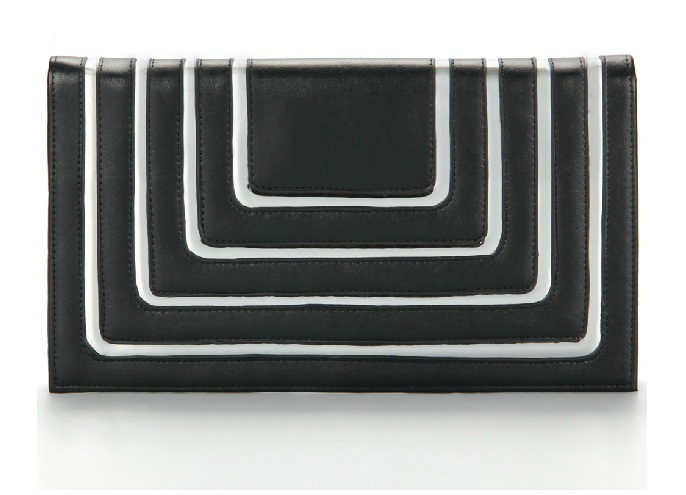New 2014 Fashion White Black Striped PU Leather Women Shoulder Bags Day Clutches Sac a main