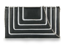 New 2014 Fashion White Black Striped PU Leather Women Shoulder Bags Day Clutches Sac a main