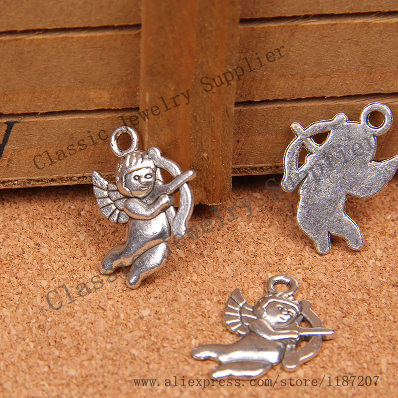 Wholesale DIY Jewelry Accessories Antiqued Silver Tone Vintage Alloy Cupid Pendant Charms 22 16mm 50PCS