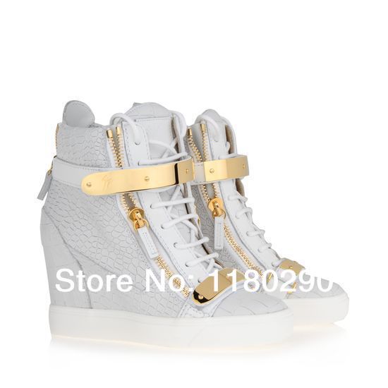 2014 New fashion zipper metal strap lady leisure shoes sneakers women wedges sports boots