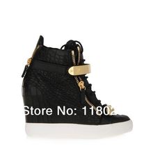 2014 New fashion zipper metal strap lady leisure shoes sneakers women wedges sports boots