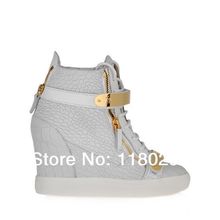 2014 New fashion zipper metal strap lady leisure shoes sneakers women wedges sports boots