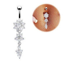 Min order $12 Sexy body  JEWELRY 14G Steel clear crystal long navel rings bar belly piercing button FR593