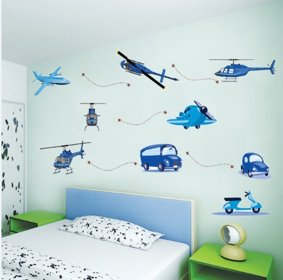 Free delivery boy favorite children's room bedroom wall stickers decorative entrance bed truck green aircraft