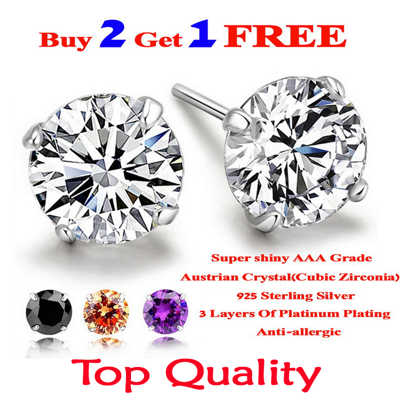 Real 925 Pure Sterling Silver Purple Simulated Diamond CZ Crystal Big Round Stud Earrings For Women