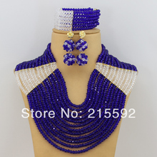 2014 New Fashion Nigerian Wedding African Beads Jewelry set Royal Blue White Crystal Beads Jewelry Set
