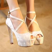 2014 Women s Clear High Heels Roman Gladiator Sandals Ankle Strap Pumps Party Wedding Shoes pink