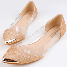 2014 spring and summer new arrival fashion women’s shoes PU shallow mouth pointed toe flat heel transparent metal foot wrapping
