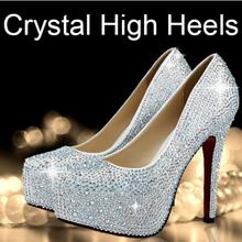 in stock! 2014 new women high heels shining rhinestone wedding shoes crystal shoes fashion bride&bridesmaid shoes 34-41 9 colors