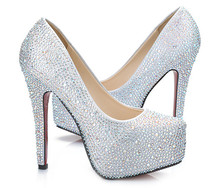 in stock 2014 new women high heels shining rhinestone wedding shoes crystal shoes fashion bride bridesmaid