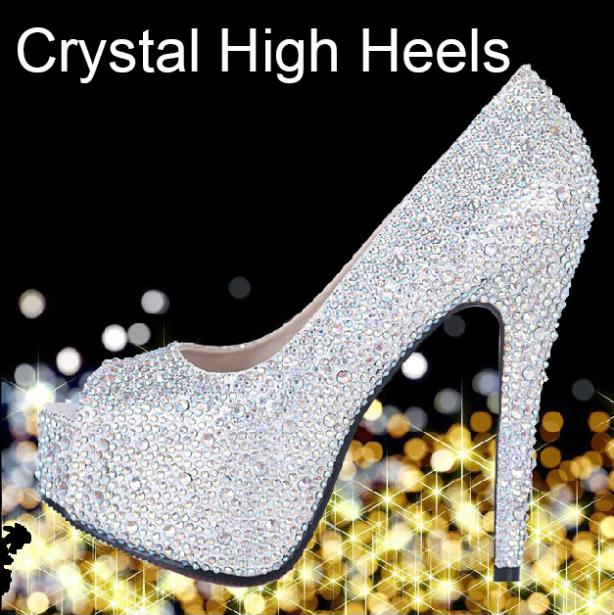 in stock 2014 new women high heels shining rhinestone wedding shoes crystal shoes fashion bride bridesmaid