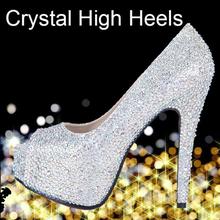 in stock 2014 new women high heels shining rhinestone wedding shoes crystal shoes fashion bride bridesmaid