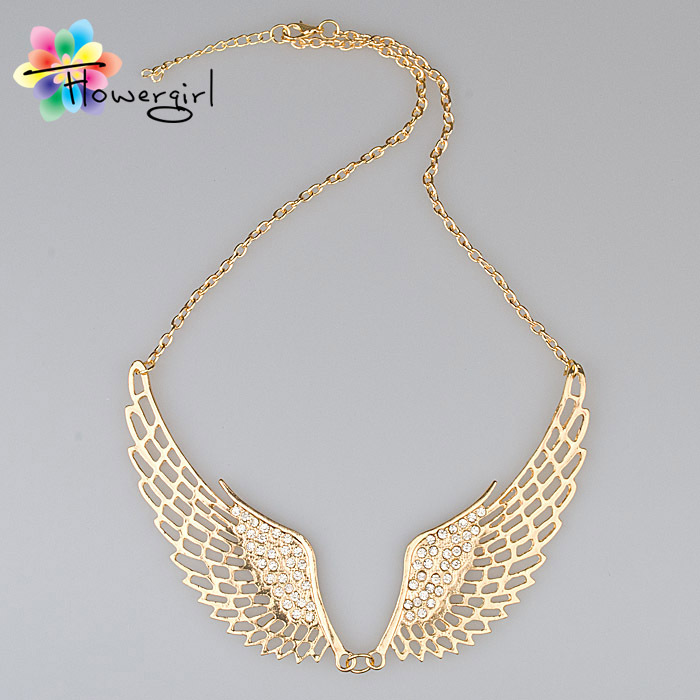 2014 Women Fashion Rhinestone Jewelry Angel Wings Gold Color Choker Necklace ME 015 