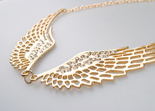 2014 Women Fashion Rhinestone Jewelry Angel Wings Gold Color Choker Necklace ME 015 