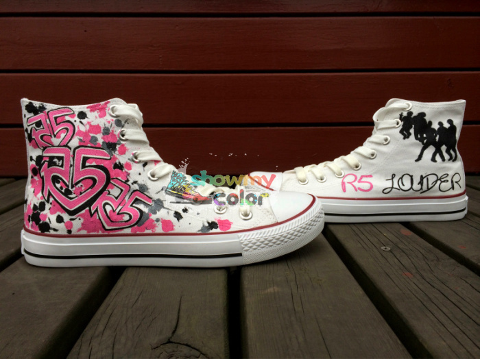 Hand Painted High Top Sneaker R5 Louder Pink Canvas Shoes for Women High Top Fashion Women