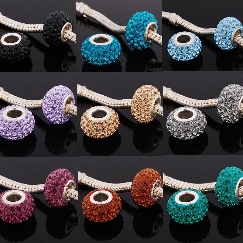 2PCS Lot 15 9mm Round Silver Plated Rhinestone Beads Charms suit for Fashion Bracelet Necklace Pandora