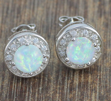 Beautiful Pleasantly Surprised Wholesale Jewelry White Fire Opal Zircon 925 Silver Stamp Earrings 10mm OH1902