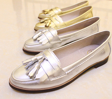 Comfortable leather Oxford shoes women flat shoes women shoes fashion retro tassel free shipping Silver Gold