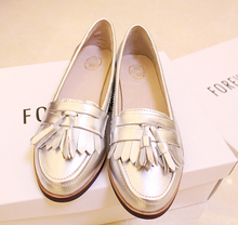 Comfortable leather Oxford shoes women flat shoes women shoes fashion retro tassel free shipping Silver Gold