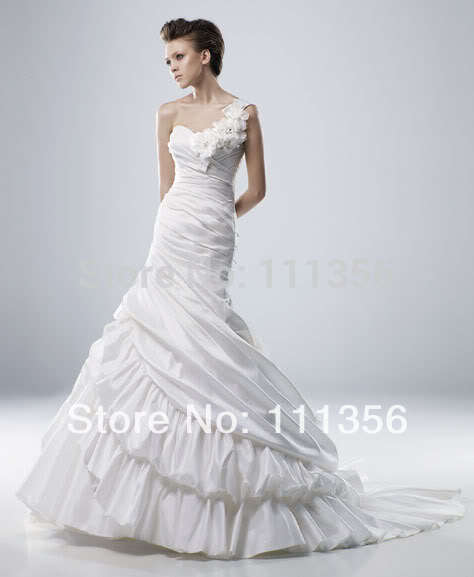 New Sexy Wedding Dress Flowers Sweetheart One Shoulder Bridal Dresses Size 4 6 8 10 12