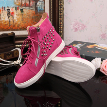 Fashion Pink Suede With Rivets Sneakers For Women Men Brand Double Zip Flat With High Top