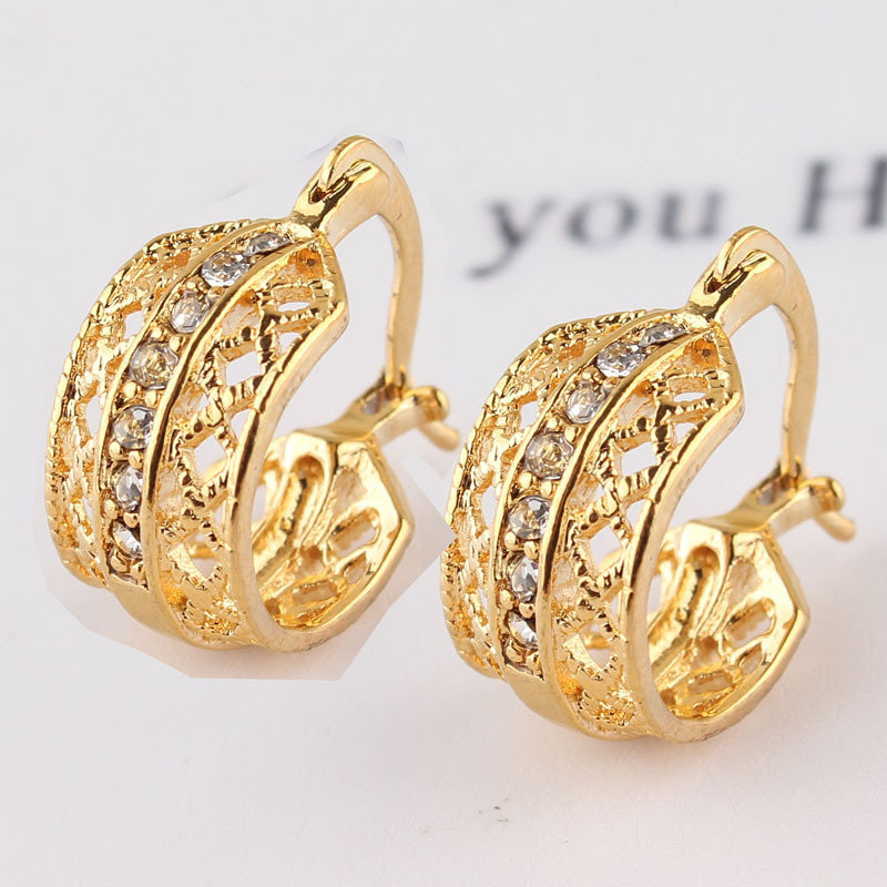 New Style 14k Yellow Gold Plated Women s Beautiful Austrian Crystal inlay Stub Earrings Jewelry Free